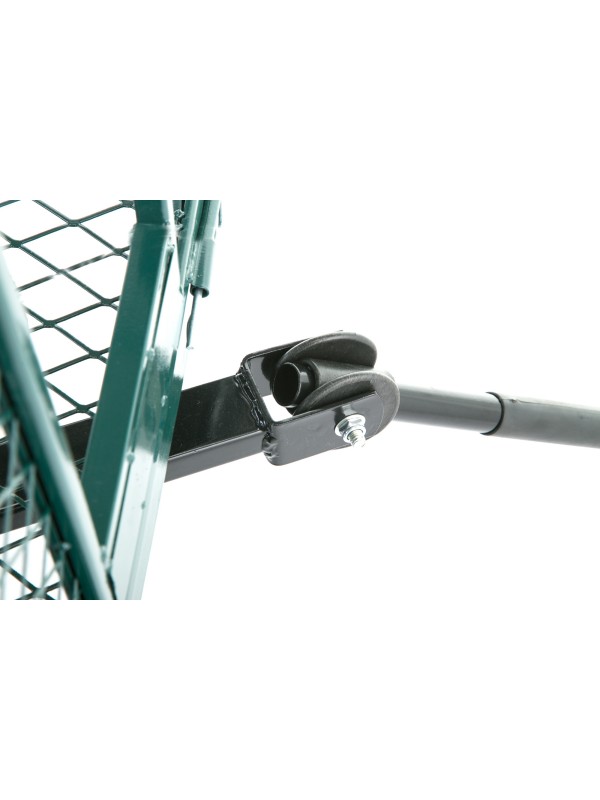 Vrtni voziček z mrežasto kovinsko ograjo in ponjavo 